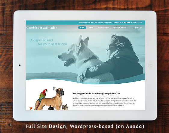 Cherish Pet Creation - Full Site Design, Wordpress-based